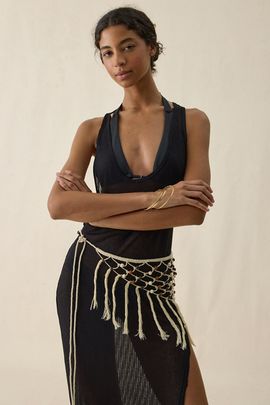 Urban Outfitters Beaded Fringe Sarong in Neutral, Women's at Urban Outfitters