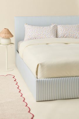 Urban Outfitters Beau Square Striped Upholstered Platform Bed in Sky at Urban Outfitters