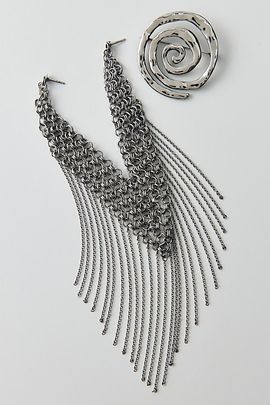 Urban Outfitters Blaine Chain Fringe Brooch Set in Silver at Urban Outfitters