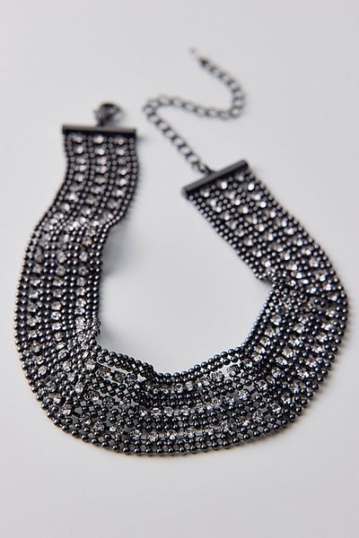 Urban Outfitters Blaine Rhinestone Metal Mesh Choker Necklace in Silver, Women's at Urban Outfitters