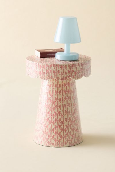 Urban Outfitters Brielle Bow Capiz Scalloped Side Table in Pink at Urban Outfitters