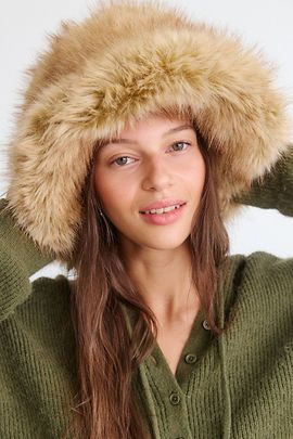 Urban Outfitters Brynn Faux Fur Bucket Hat in Chocolate, Women's at Urban Outfitters