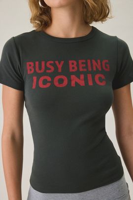 Urban Outfitters Busy Being Iconic Graphic Baby Tee in Black, Women's at Urban Outfitters