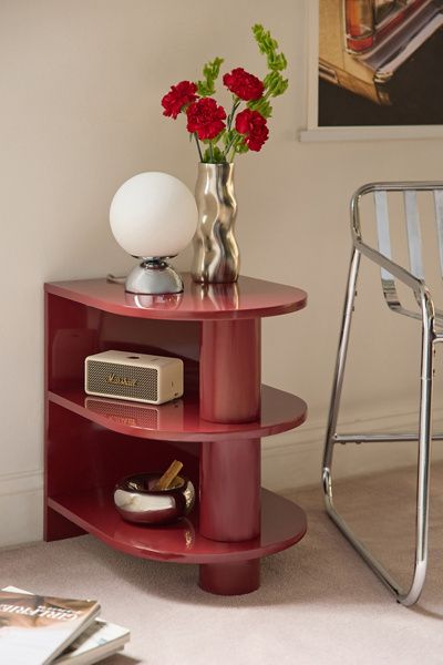 Urban Outfitters Cam Lacquered 3-Tier Storage Side Table in Maroon at Urban Outfitters