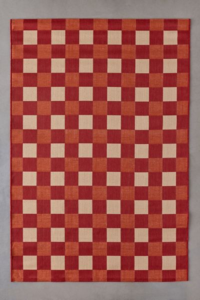 Urban Outfitters Cillian Checkerboard Indoor/Outdoor Rug in Red at Urban Outfitters