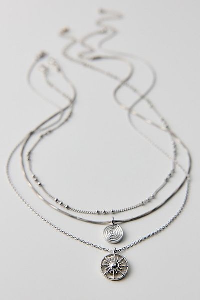 Urban Outfitters Circle Charm Pendant Layering Necklaces Set in Silver, Women's at Urban Outfitters