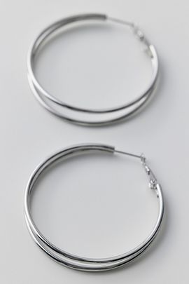Urban Outfitters City Girl Waterproof Medium Illusion Double Hoop Earrings in Silver, Women's at Urban Outfitters
