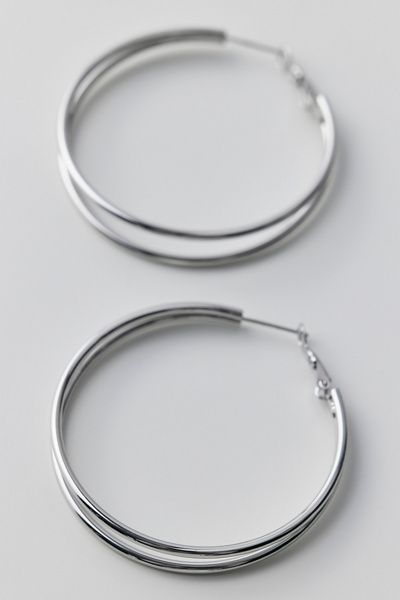 Urban Outfitters City Girl Waterproof Medium Illusion Double Hoop Earrings in Silver, Women's at Urban Outfitters