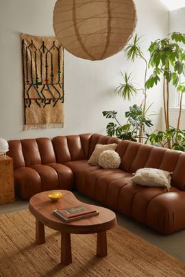 Urban Outfitters Corium Faux Leather Modular Sofa in Brown at Urban Outfitters