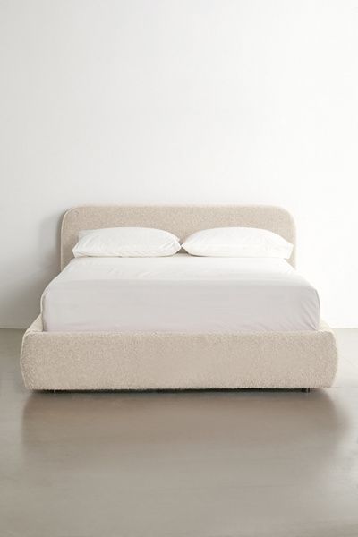Urban Outfitters Daphne Upholstered Boucle Platform Bed in Ivory at Urban Outfitters