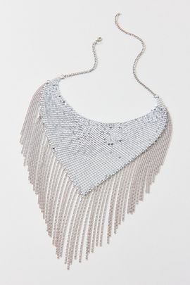 Urban Outfitters Disco Fringe Chain Mail Bib Necklace in Silver, Women's at Urban Outfitters