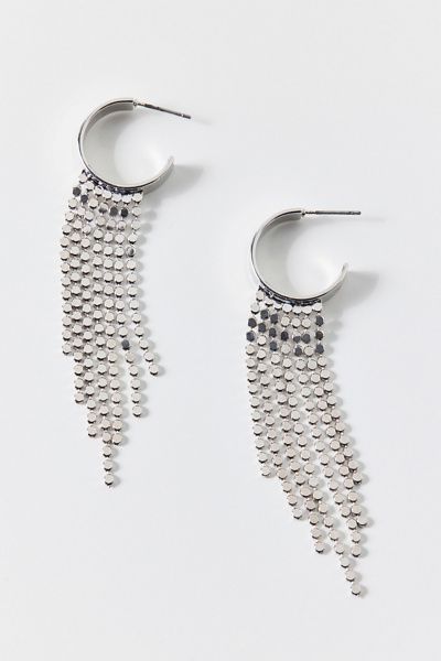 Urban Outfitters Disco Fringe Hoop Earrings in Silver, Women's at Urban Outfitters