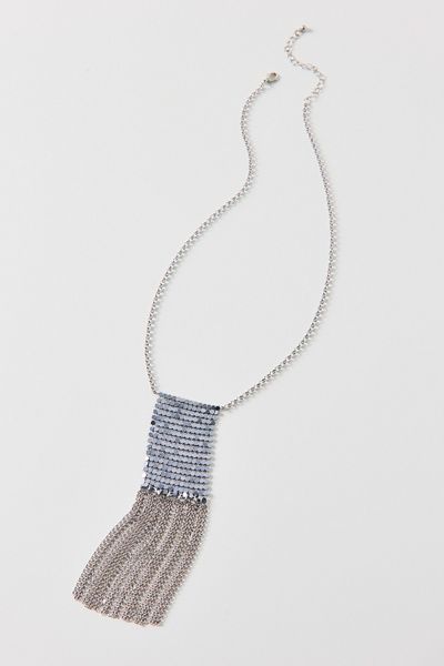 Urban Outfitters Disco Fringe Metal Scarf Necklace in Silver, Women's at Urban Outfitters