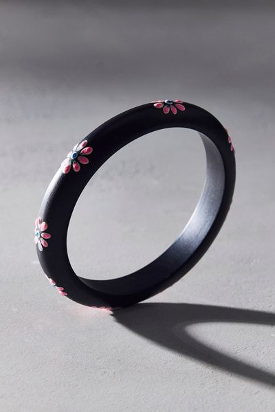 Urban Outfitters Dusk Flora Bangle Bracelet in Black, Women's at Urban Outfitters