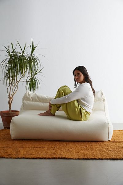 Urban Outfitters Dylan Velvet Bean Bag Sofa in Ivory at Urban Outfitters