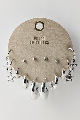 Urban Outfitters Elena Stars & Hoops Multi Earrings Set in Silver, Women's at Urban Outfitters