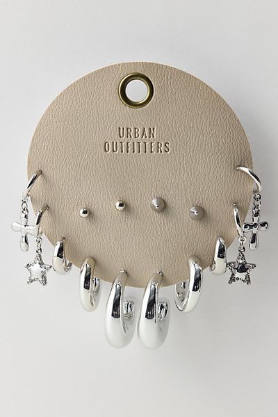 Urban Outfitters Elena Stars & Hoops Multi Earrings Set in Silver, Women's at Urban Outfitters