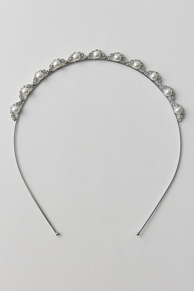 Urban Outfitters Estelle Pearl Crown Headband in Silver, Women's at Urban Outfitters