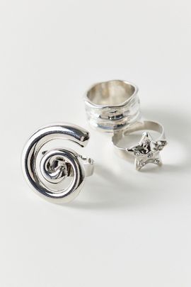 Urban Outfitters Falling Star Silver Rings Set in Silver, Women's at Urban Outfitters