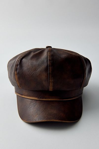 Urban Outfitters Faux Leather Baker Boy Hat in Brown, Women's at Urban Outfitters