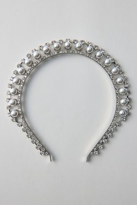 Urban Outfitters Feyra Rhinestone & Pearl Crown Headband in Silver, Women's at Urban Outfitters