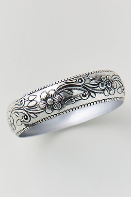 Urban Outfitters Floral Etched Metal Bangle Bracelet in Assorted, Women's at Urban Outfitters