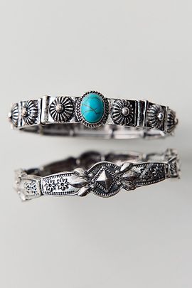 Urban Outfitters Floral Turquoise Stretch Bracelets Set in Silver, Women's at Urban Outfitters