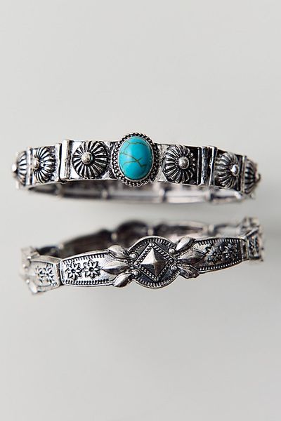 Urban Outfitters Floral Turquoise Stretch Bracelets Set in Silver, Women's at Urban Outfitters