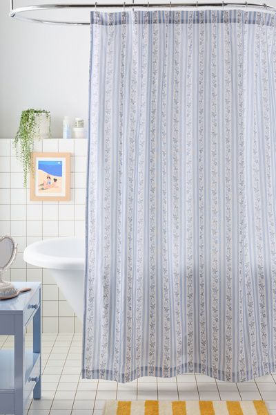 Urban Outfitters Francis Floral Striped Patterned Shower Curtain in Blue at Urban Outfitters