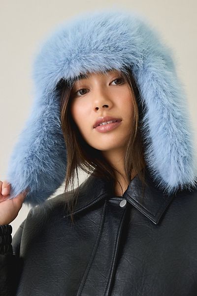 Urban Outfitters Fuzzy Faux Fur Trapper Hat in Light Blue, Women's at Urban Outfitters