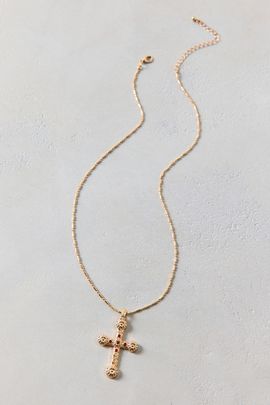Urban Outfitters Gem Inset Cross Pendant Necklace in Gold, Women's at Urban Outfitters