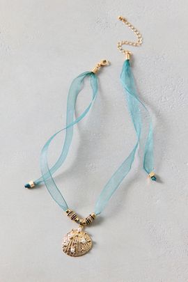 Urban Outfitters Georgia Statement Pendant Ribbon Necklace in Blue sea, Women's at Urban Outfitters