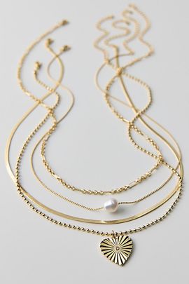 Urban Outfitters Grace Heart Pendant Layering Necklaces Set in Gold, Women's at Urban Outfitters