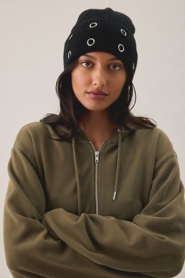 Urban Outfitters Grommet Cuff Beanie in Black, Women's at Urban Outfitters