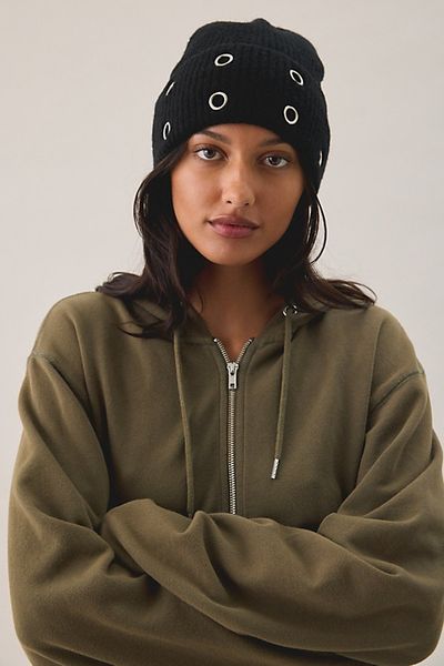 Urban Outfitters Grommet Cuff Beanie in Black, Women's at Urban Outfitters