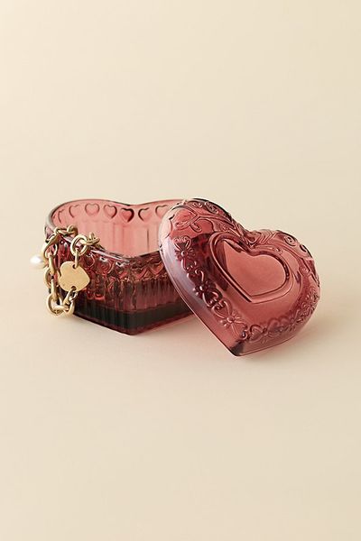 Urban Outfitters Heart Shaped Beveled Glass Trinket Box in Wine at Urban Outfitters