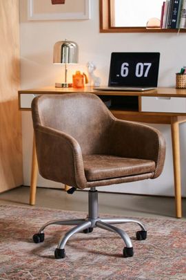 Urban Outfitters Jeremy Faux Leather Swivel Desk Chair in Brown at Urban Outfitters