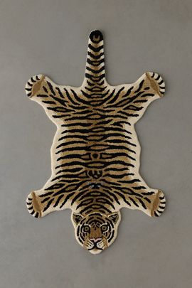 Urban Outfitters Jungle Tiger Shaped Tufted Wool Rug in Gold at Urban Outfitters
