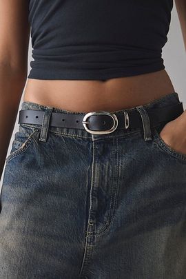 Urban Outfitters Kayla Oval Buckle Leather Belt in Black/Silver, Women's at Urban Outfitters