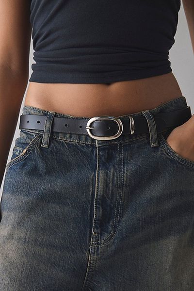 Urban Outfitters Kayla Oval Buckle Leather Belt in Black/Silver, Women's at Urban Outfitters