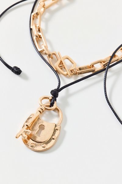 Urban Outfitters Lock And Key Corded Layering Necklaces Set in Gold, Women's at Urban Outfitters