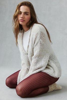 Urban Outfitters Metallic Pinstripe Tights in Maroon, Women's at Urban Outfitters