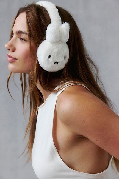 Urban Outfitters Miffy Fuzzy Embroidered Earmuffs in White, Women's at Urban Outfitters