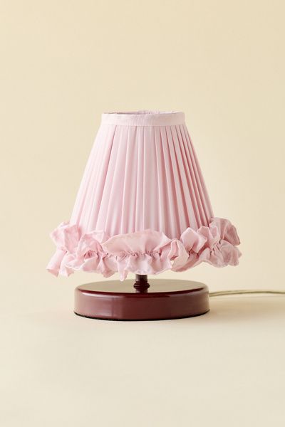 Urban Outfitters Mini Ruffled Table Lamp in Rose Shade/Burgundy Base at Urban Outfitters
