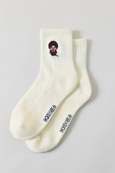 Monchhichi Embroidered Icon Quarter Crew Socks In Ivory, Women's At Urban Outfitters