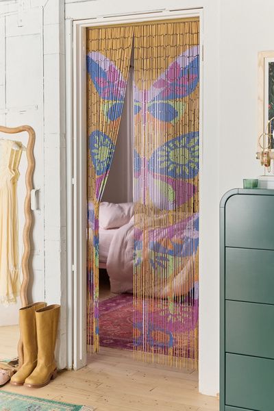 Urban Outfitters Monica Butterfly Bamboo Beaded Curtain in Purple at Urban Outfitters