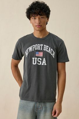 Urban Outfitters Newport Beach USA Graphic Tee in Washed Charcoal, Men's at Urban Outfitters