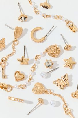 Urban Outfitters Paige Hearts & Pearls Multi Earrings Set in Gold, Women's at Urban Outfitters