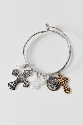 Urban Outfitters Pearl & Cross Charm Bracelet in Silver, Women's at Urban Outfitters