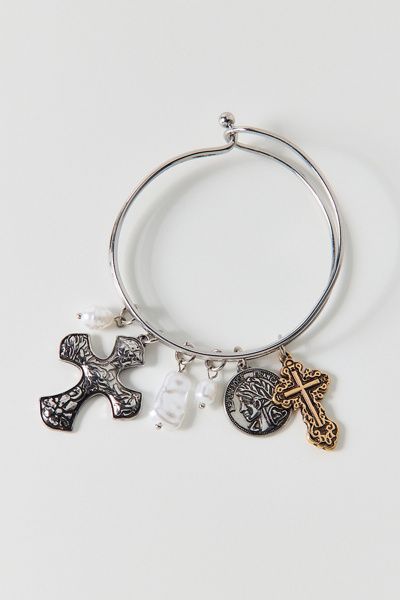 Urban Outfitters Pearl & Cross Charm Bracelet in Silver, Women's at Urban Outfitters